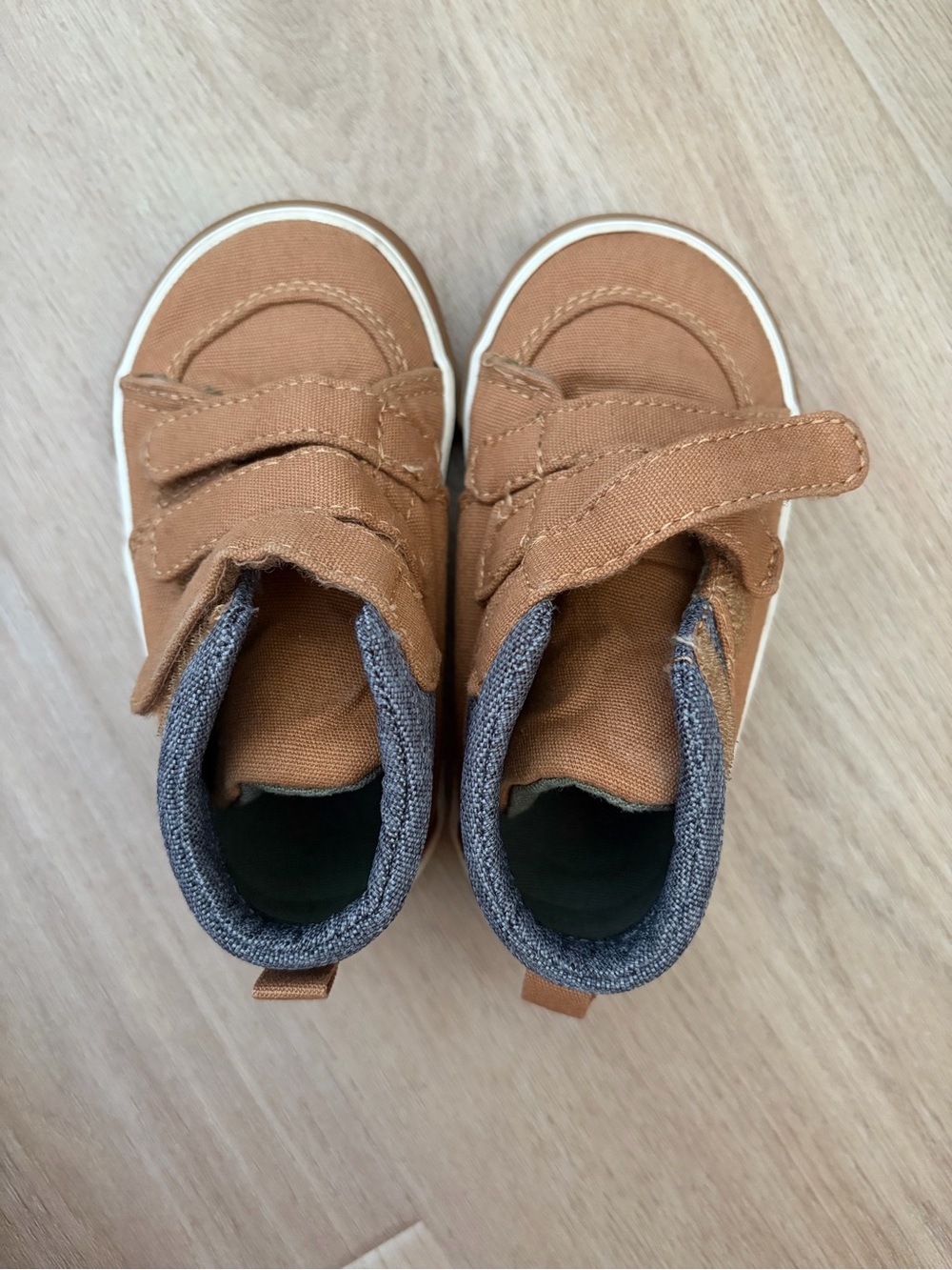 Old Navy Tan Canvas Kids High-Top Boots with Gray Collar